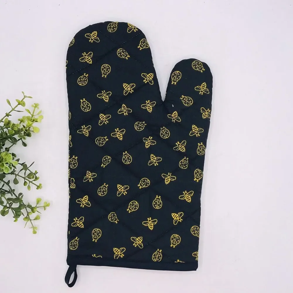 Oven Mitt: Gold Bees and Bugs on Black Baking Mitt Gift Cottage